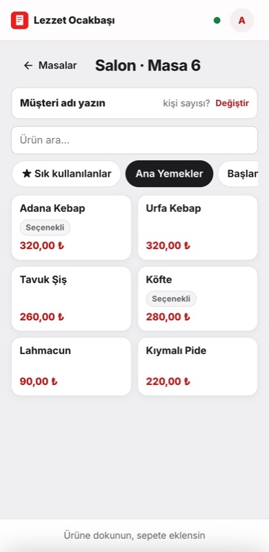 Hızlı ürün seçimi ve mutfak notu